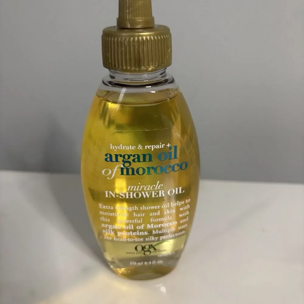 Lot Of 4 NEW OGX Argan Oil Of Morocco Miracle IN-SHOWER Oil Hydrate Repair 4 Oz